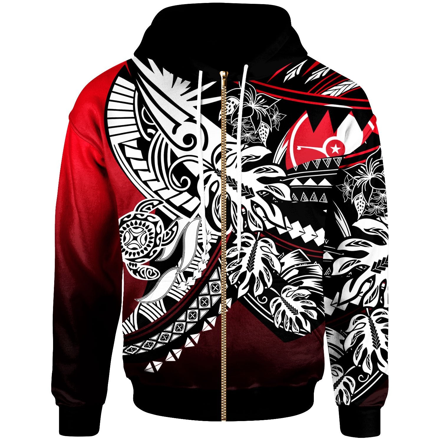 Yap Zip Hoodie Tribal Jungle Patter Red Color Unisex Red - Polynesian Pride