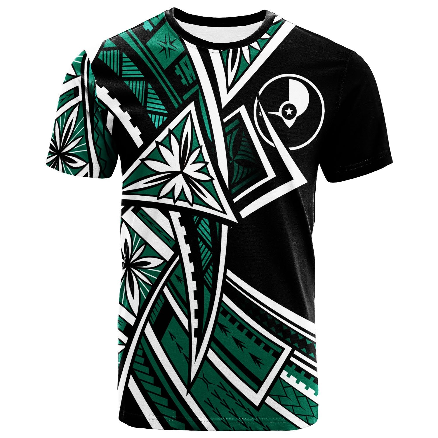 Yap T Shirt Tribal Flower Special Pattern Green Color Unisex Green - Polynesian Pride