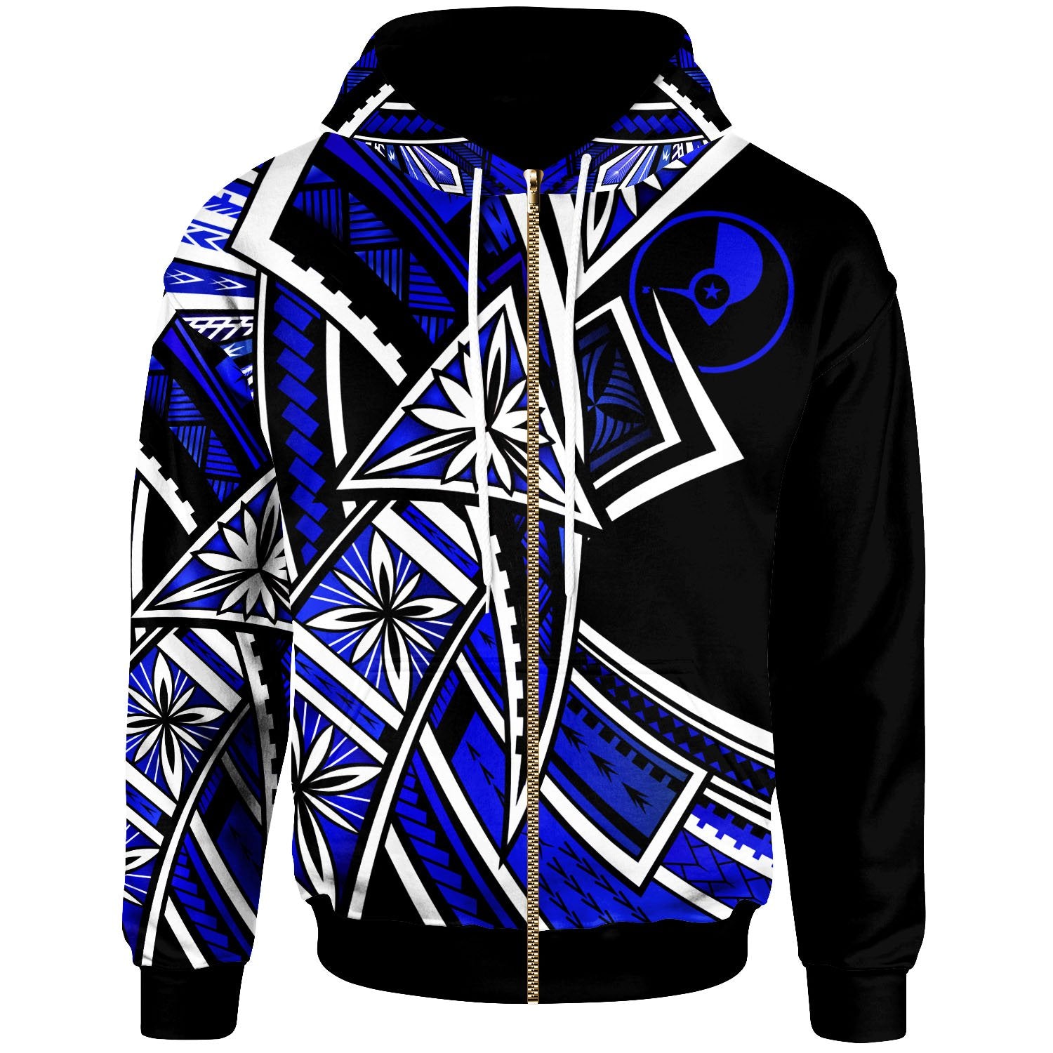 Yap Zip Hoodie Tribal Flower Special Pattern Blue Color Unisex Blue - Polynesian Pride