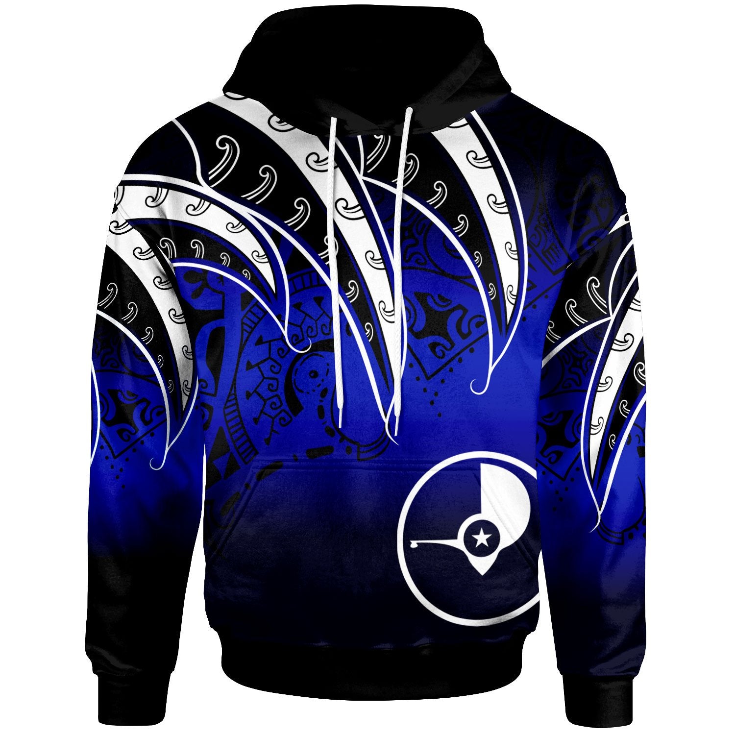 Yap Hoodie Tropical Leaf Gradient Blue Style Unisex Blue - Polynesian Pride