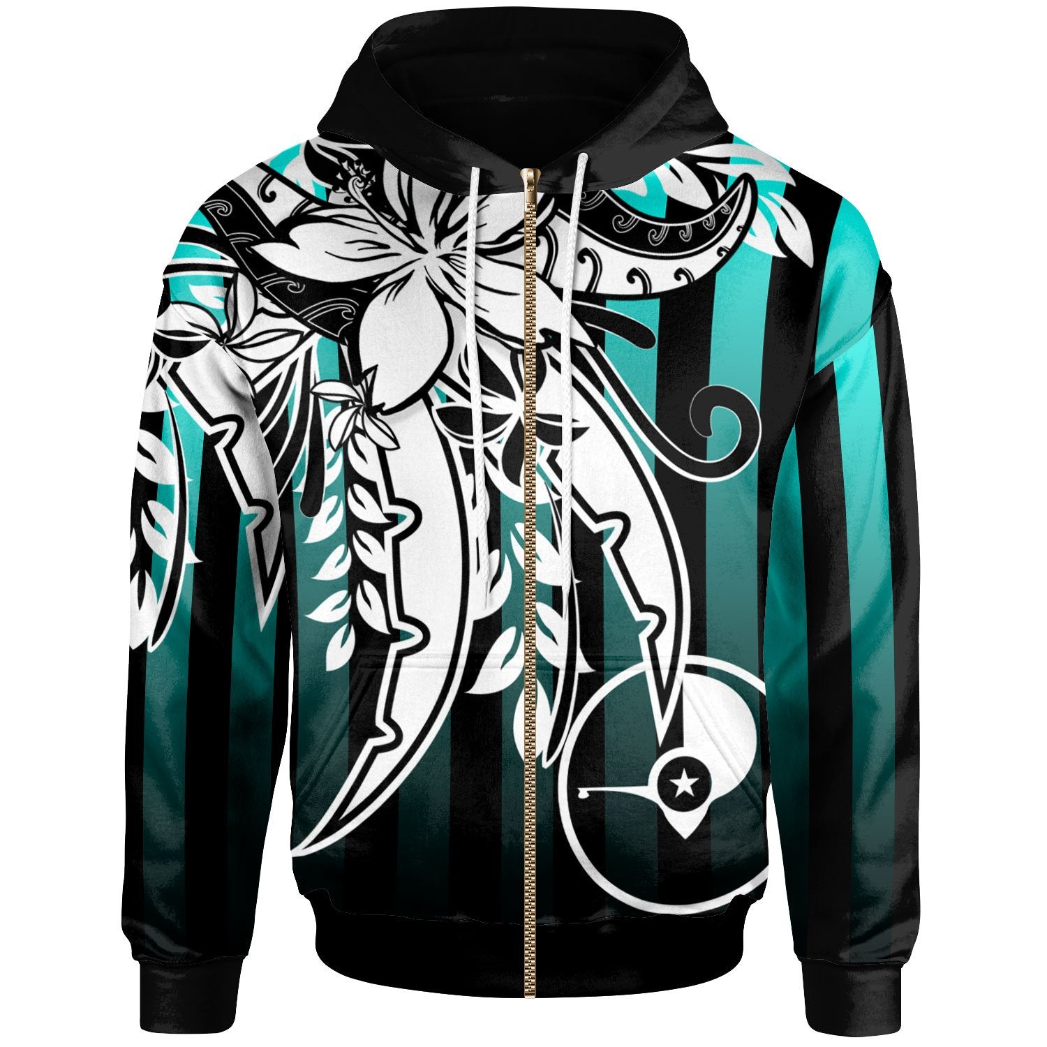 Yap Zip Hoodie Cyan Vertical Stripes Style Unisex Cyan - Polynesian Pride