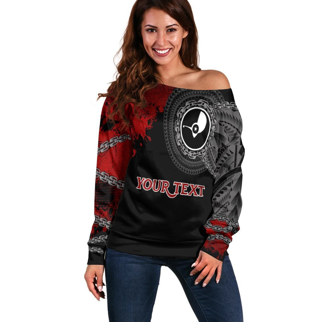 YAP Polynesian Personalised Women's Off Shoulder Sweater - Polynesian Chain Style Black - Polynesian Pride