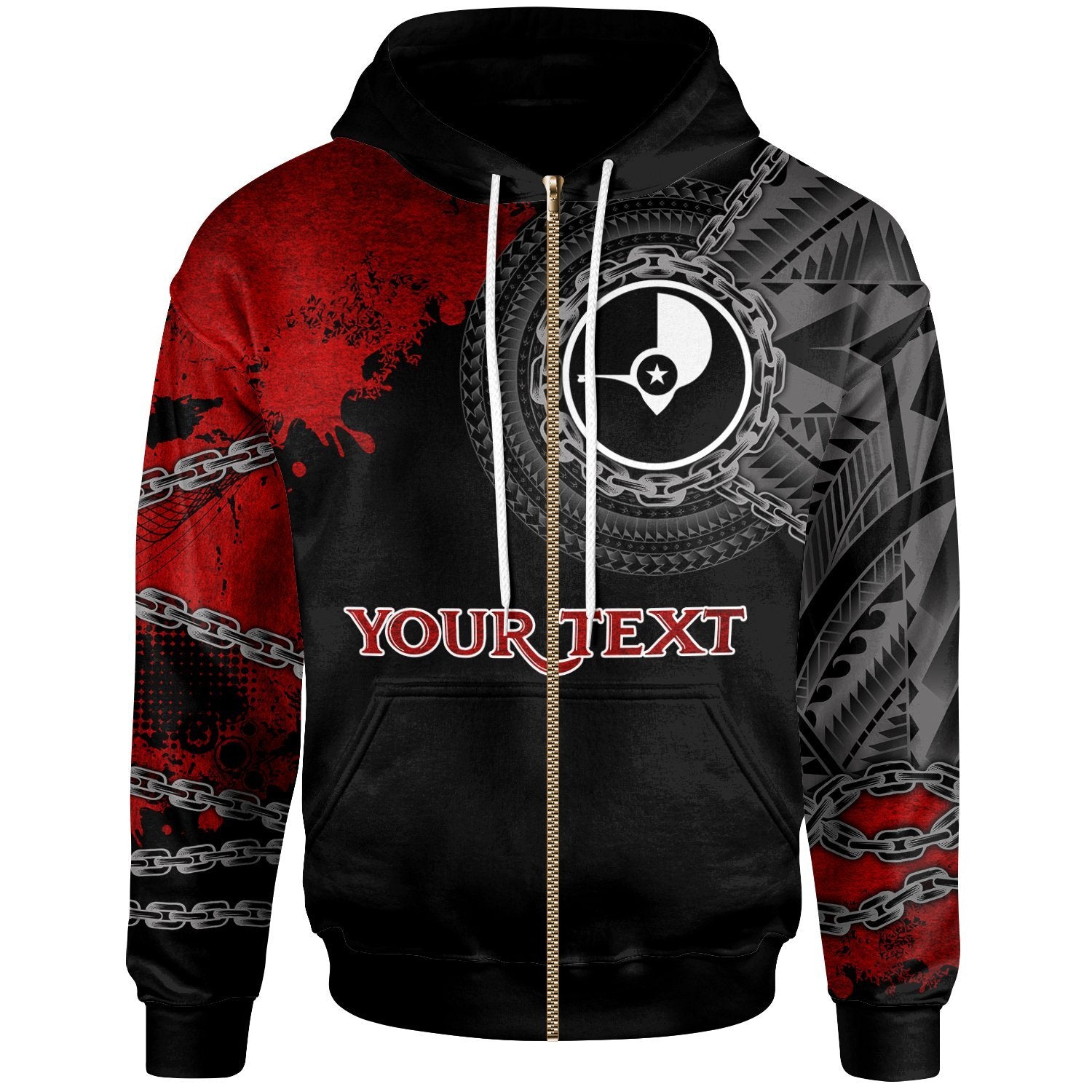 YAP Polynesian Custom Zip up Hoodie Polynesian Chain Style Unisex Black - Polynesian Pride