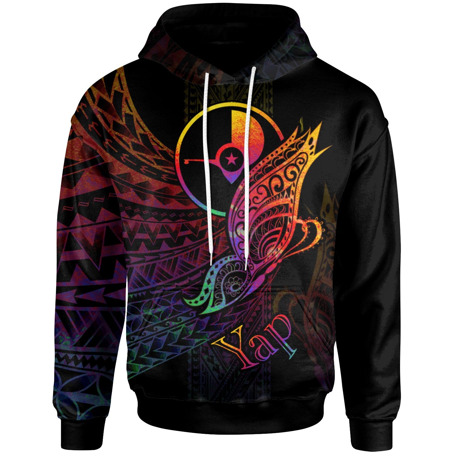 Yap State Hoodie Butterfly Polynesian Style Unisex Black - Polynesian Pride