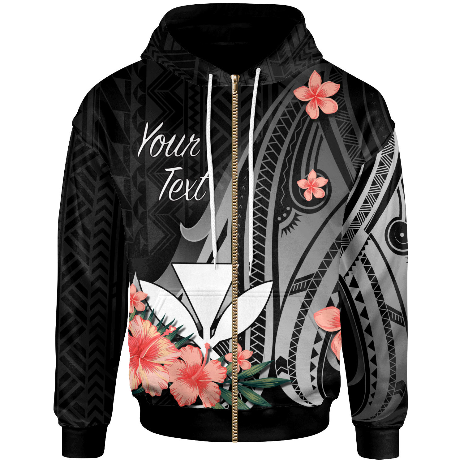 Kanaka Maoli Custom Zip Hoodie Polynesian Hibiscus Pattern Style Unisex Black - Polynesian Pride