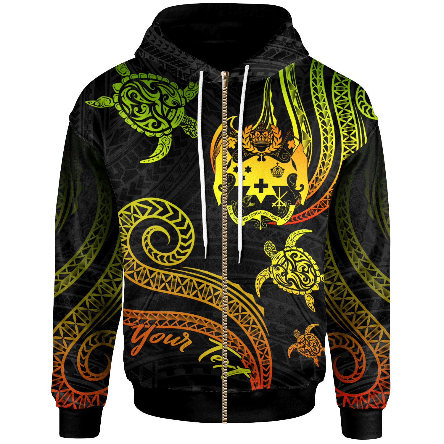 Tonga Custom Zip Hoodie Polynesian Turtle With Pattern Reggae Unisex Reggae - Polynesian Pride