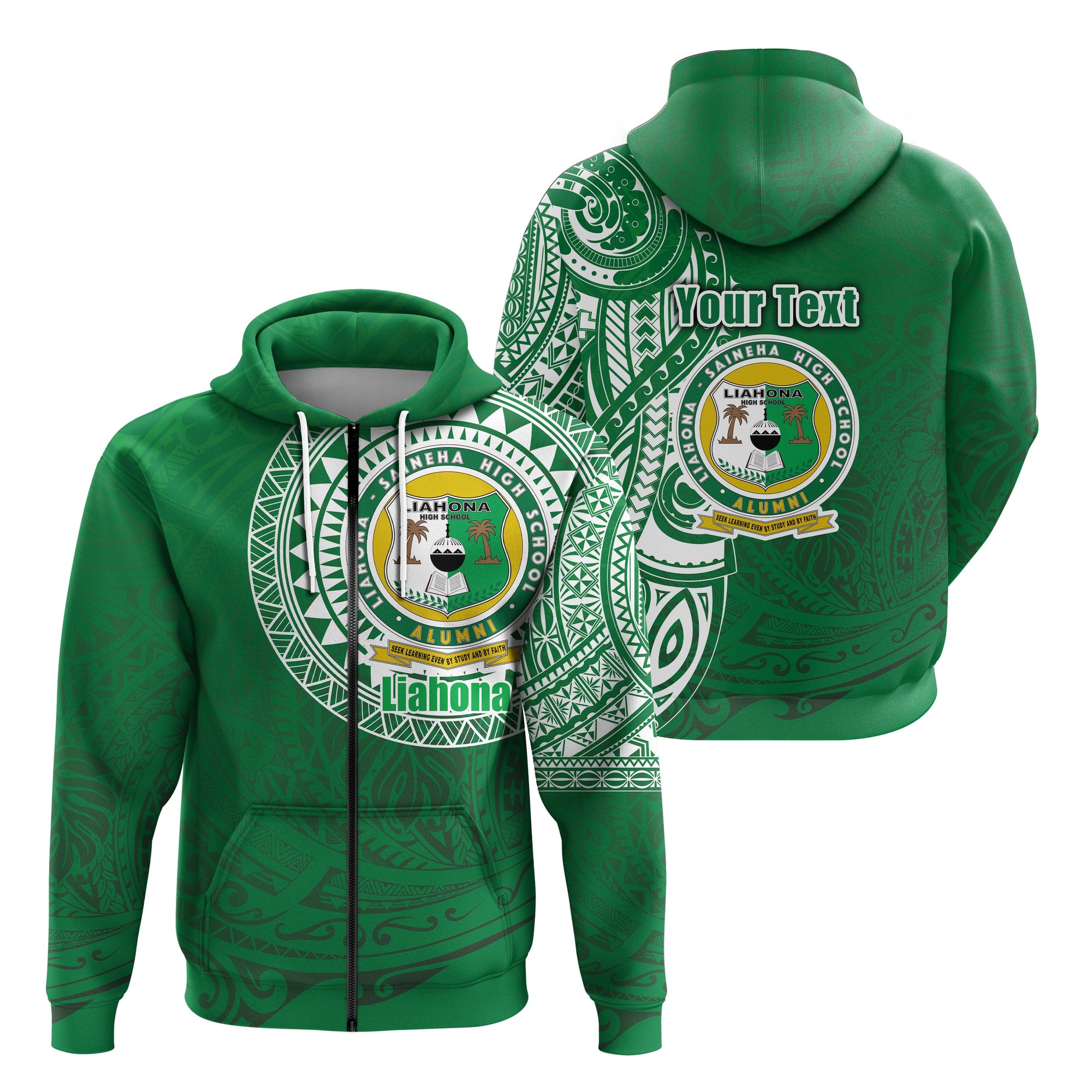 Custom Liahona Tonga Zip Hoodie Polynesian Free Style Unisex Green - Polynesian Pride