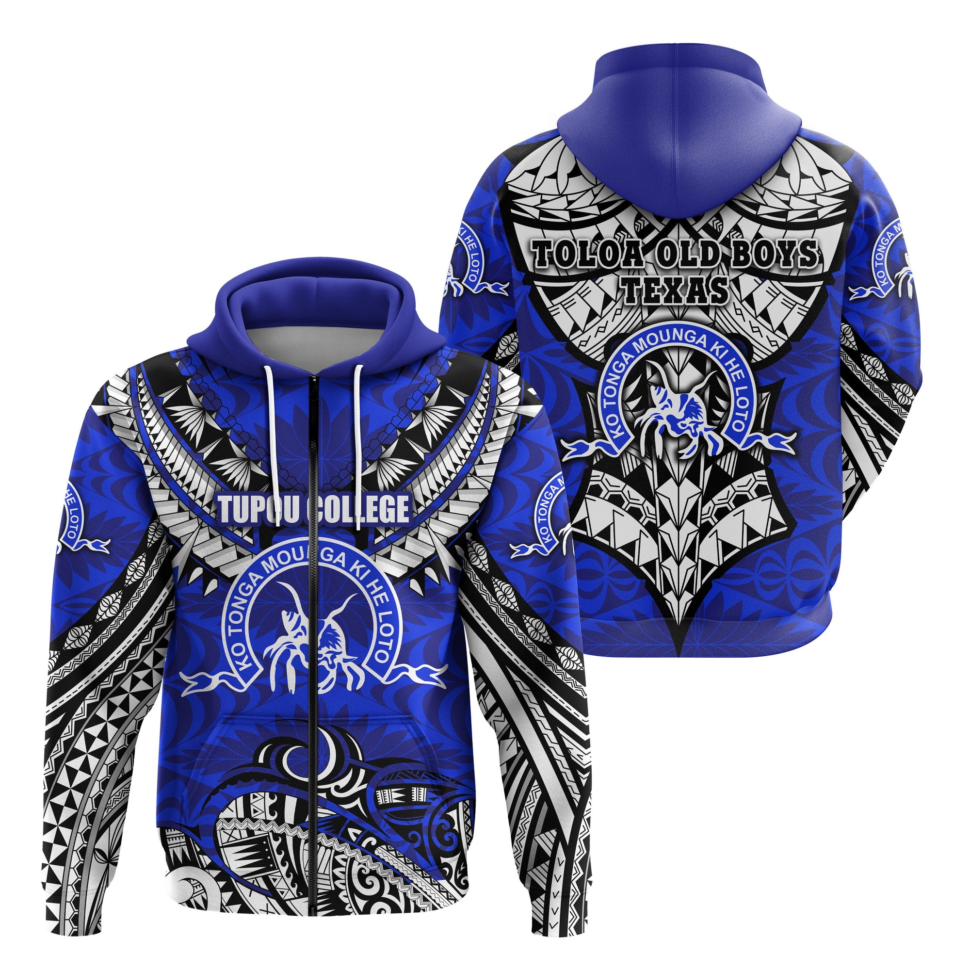 Kolisi Ko Tupou College Tonga Zip Hoodie Polynesian Version Special 2 TOLOA OLD BOYS TEXAS Unisex Blue - Polynesian Pride