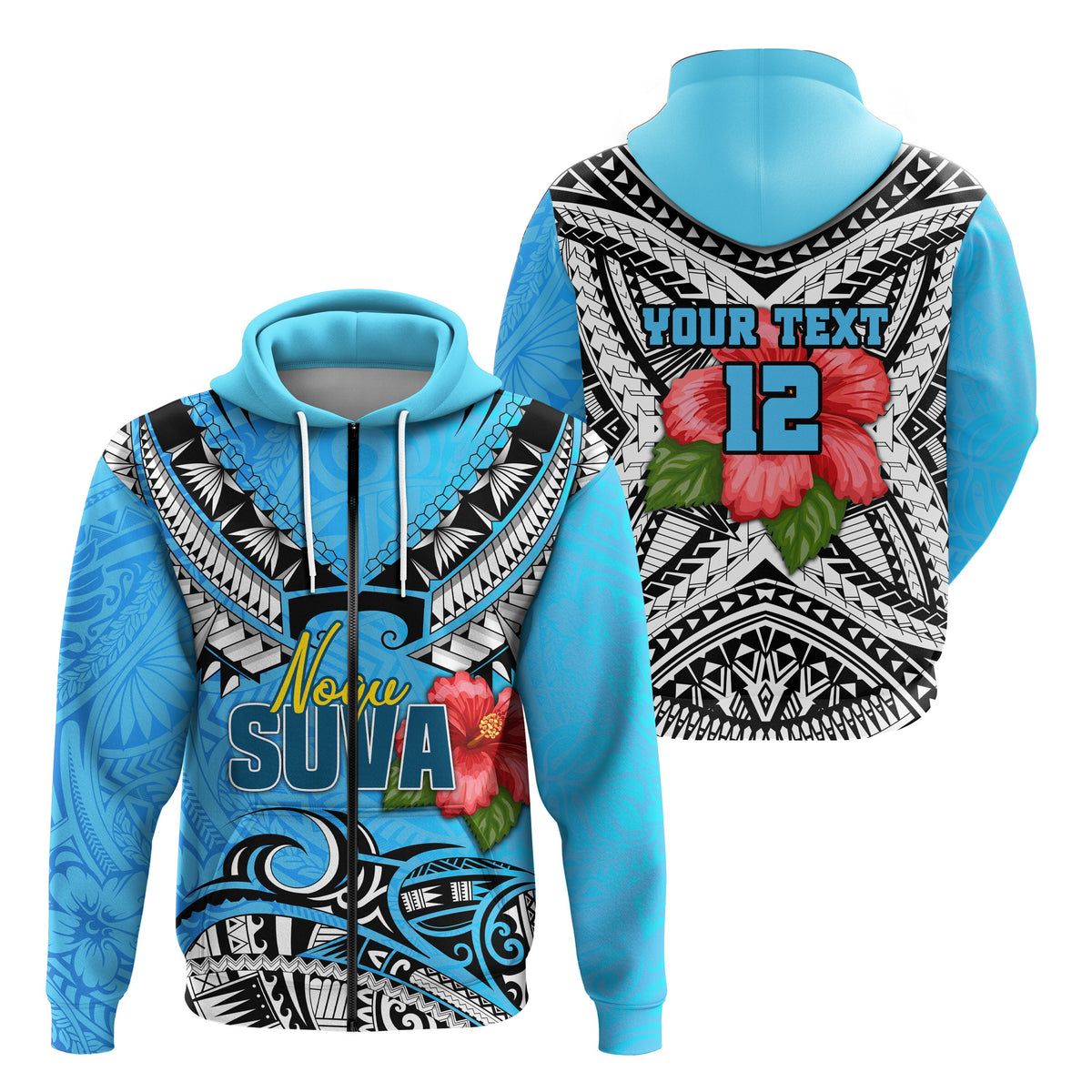 Custom Suva Rugby Zip Hoodie Polynesian Style Unisex Blue - Polynesian Pride