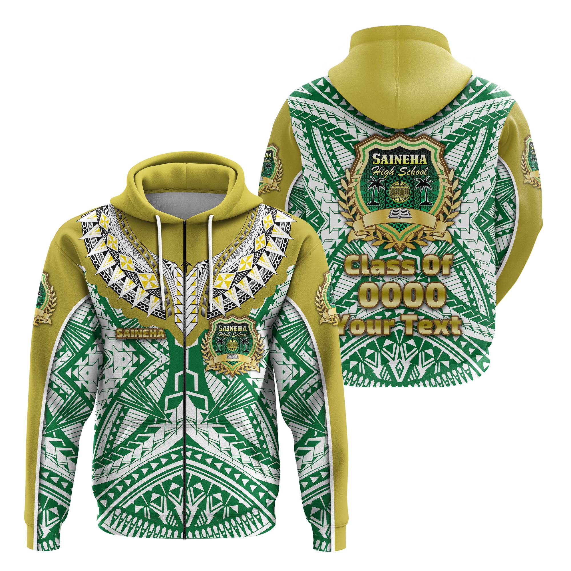 Custom Saineha Tonga Zip Hoodie Polynesian Sport Style Special Class of LT16 Unisex Green - Polynesian Pride