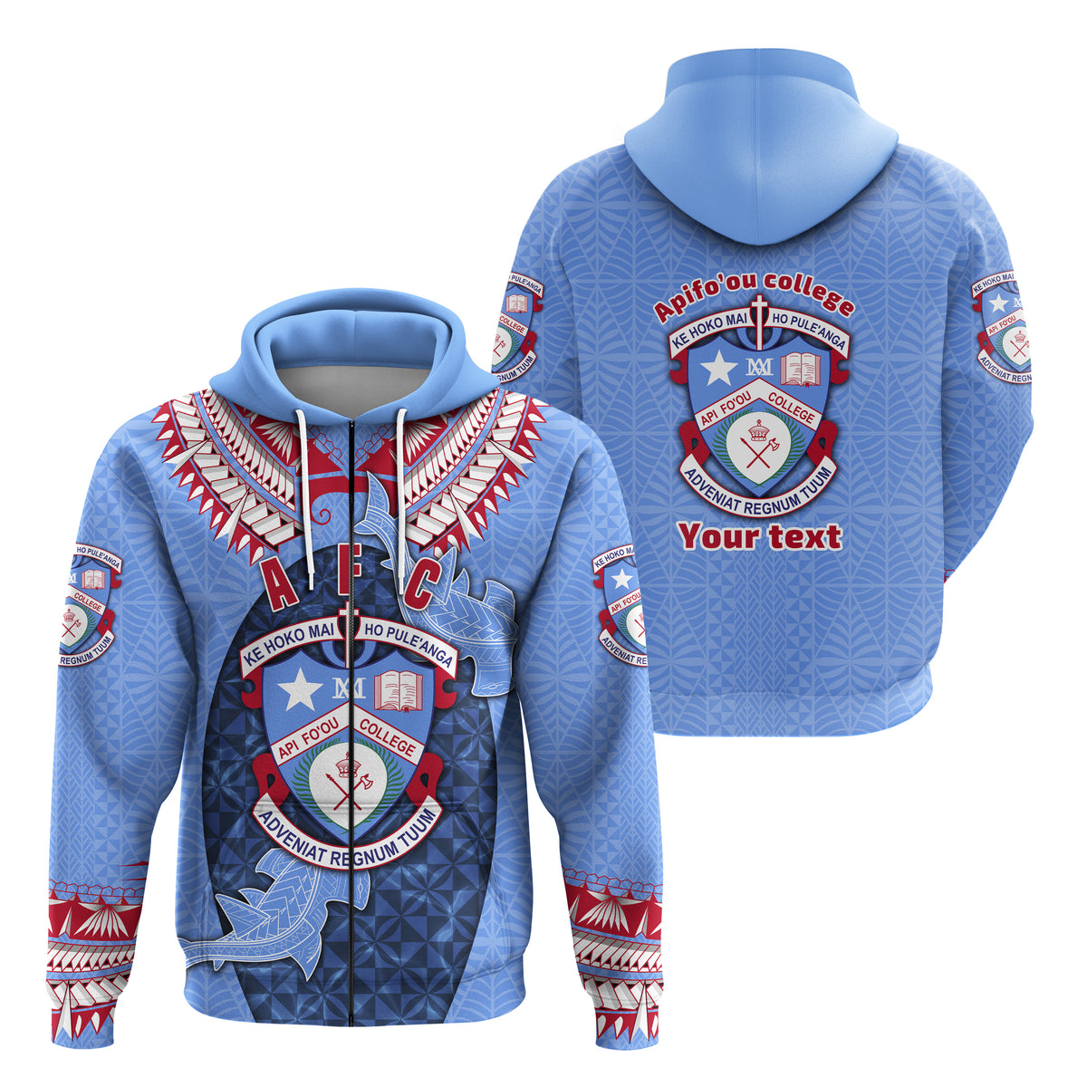 Custom Tonga Apifoou College Zip Hoodie Special Style LT16 Blue - Polynesian Pride