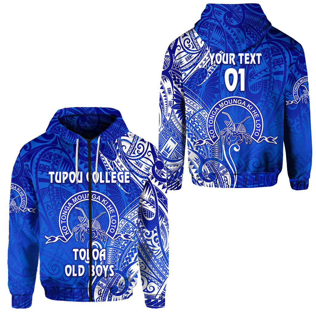 Custom Tonga Tupou College Zip Hoodie Toloa Old Boys Simple Vibes Blue, Custom Text and Number LT8 Unisex Blue - Polynesian Pride