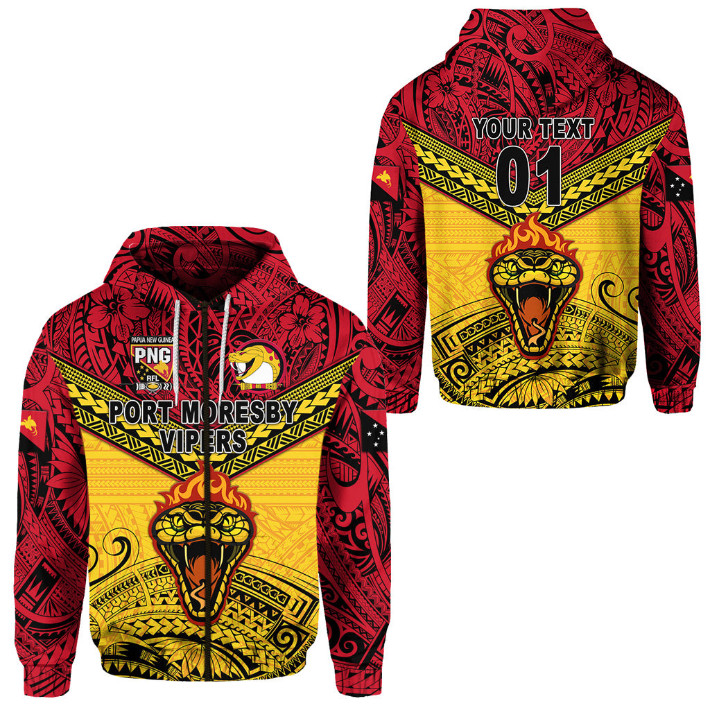 Custom Papua New Guinea Port Moresby Vipers Zip Hoodie Rugby Original Style Red, Custom Text and Number LT8 Unisex Red - Polynesian Pride