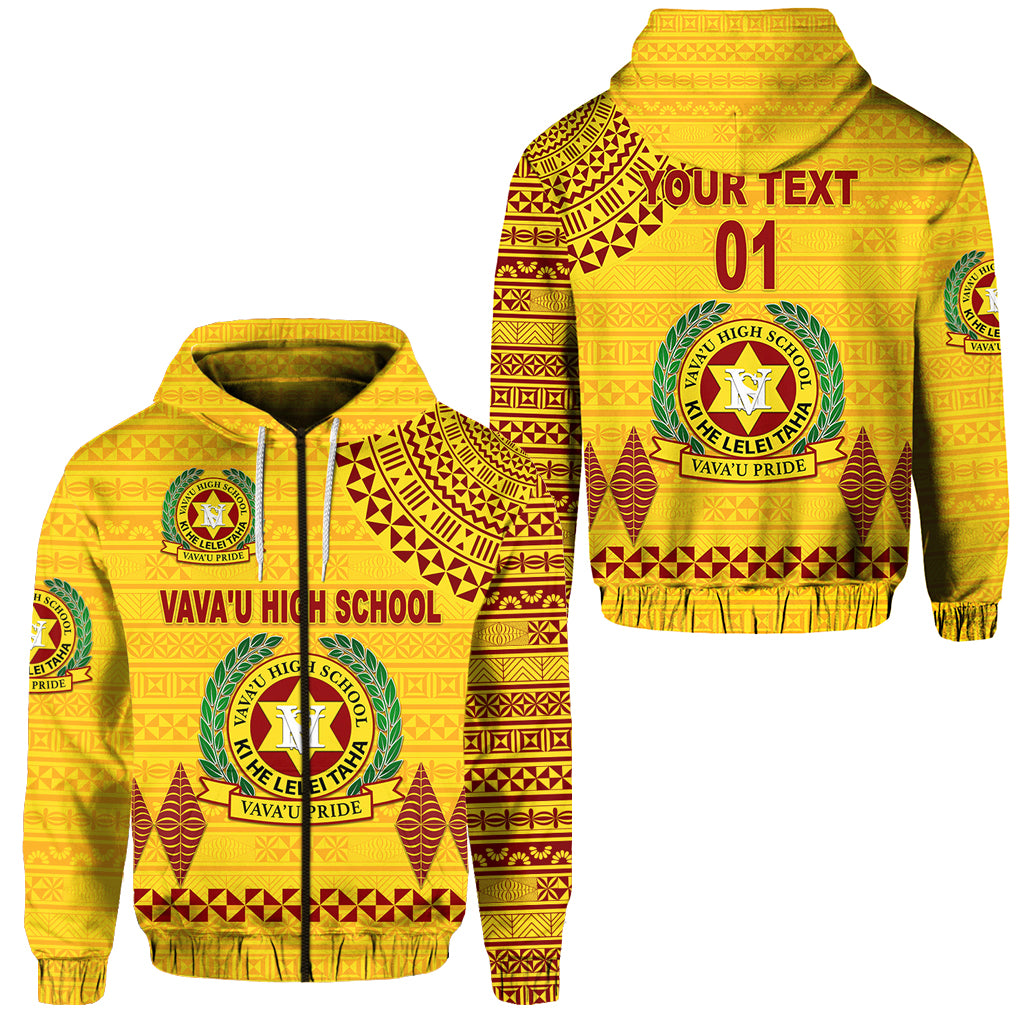 Custom Tonga Vavau High School Zip Hoodie Simple Style Yellow, Custom Text and Number LT8 Unisex Yellow - Polynesian Pride