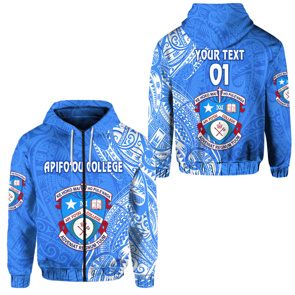 Custom Tonga Apifoou College Zip Hoodie Simple Vibes, Custom Text and Number LT8 Unisex Blue - Polynesian Pride