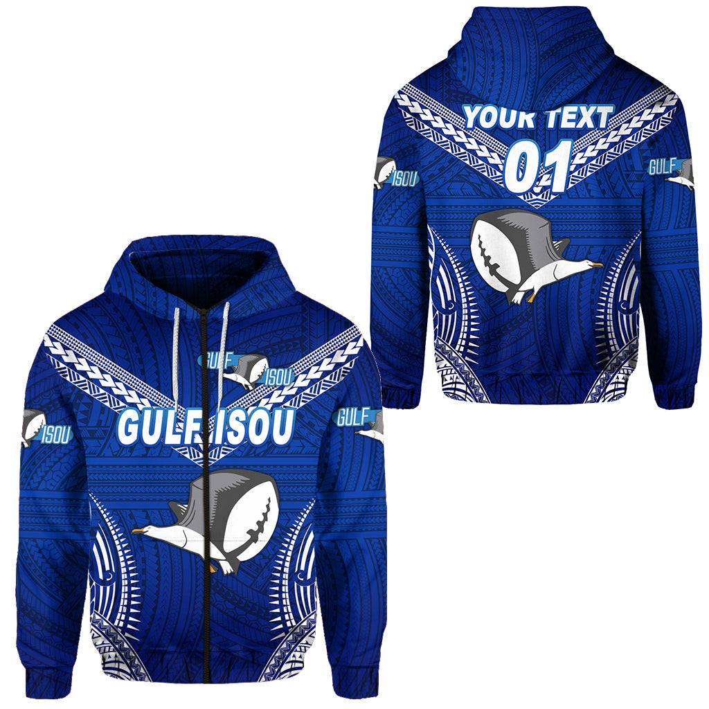 Custom Papua New Guinea PRK Gulf Isou Zip Hoodie Rugby Original Style Blue, Custom Text and Number LT8 Unisex White - Polynesian Pride