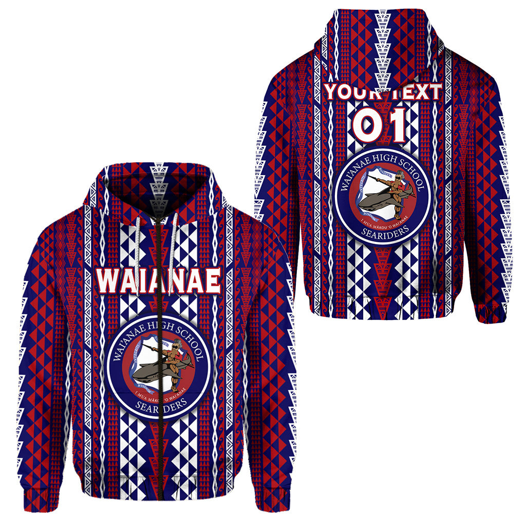 Custom Hawaii Waianae High School Zip Hoodie Seariders Simple Style LT8 Zip Hoodie Blue - Polynesian Pride