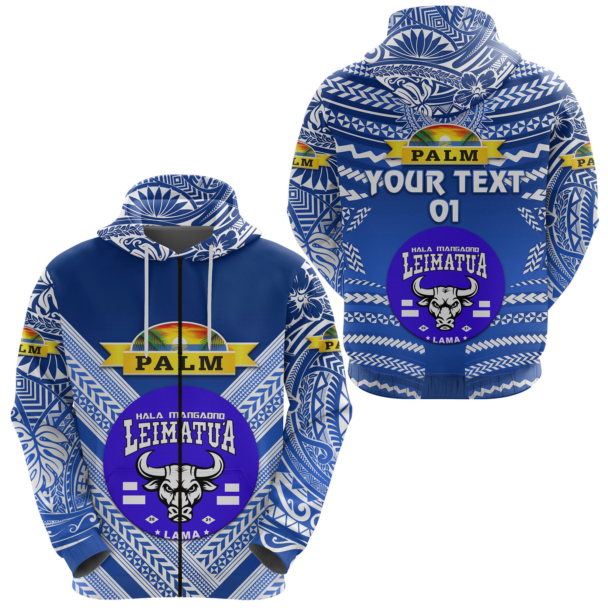 Custom Mate Maa Tonga Zip Hoodie Leimatua Bulls Creative Style Blue NO.1, Custom Text and Number LT8 Unisex Blue - Polynesian Pride