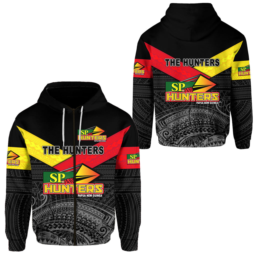 Papua New Guinea SP Hunters Zip Hoodie Rugby Original Style Black LT8 Unisex Black - Polynesian Pride