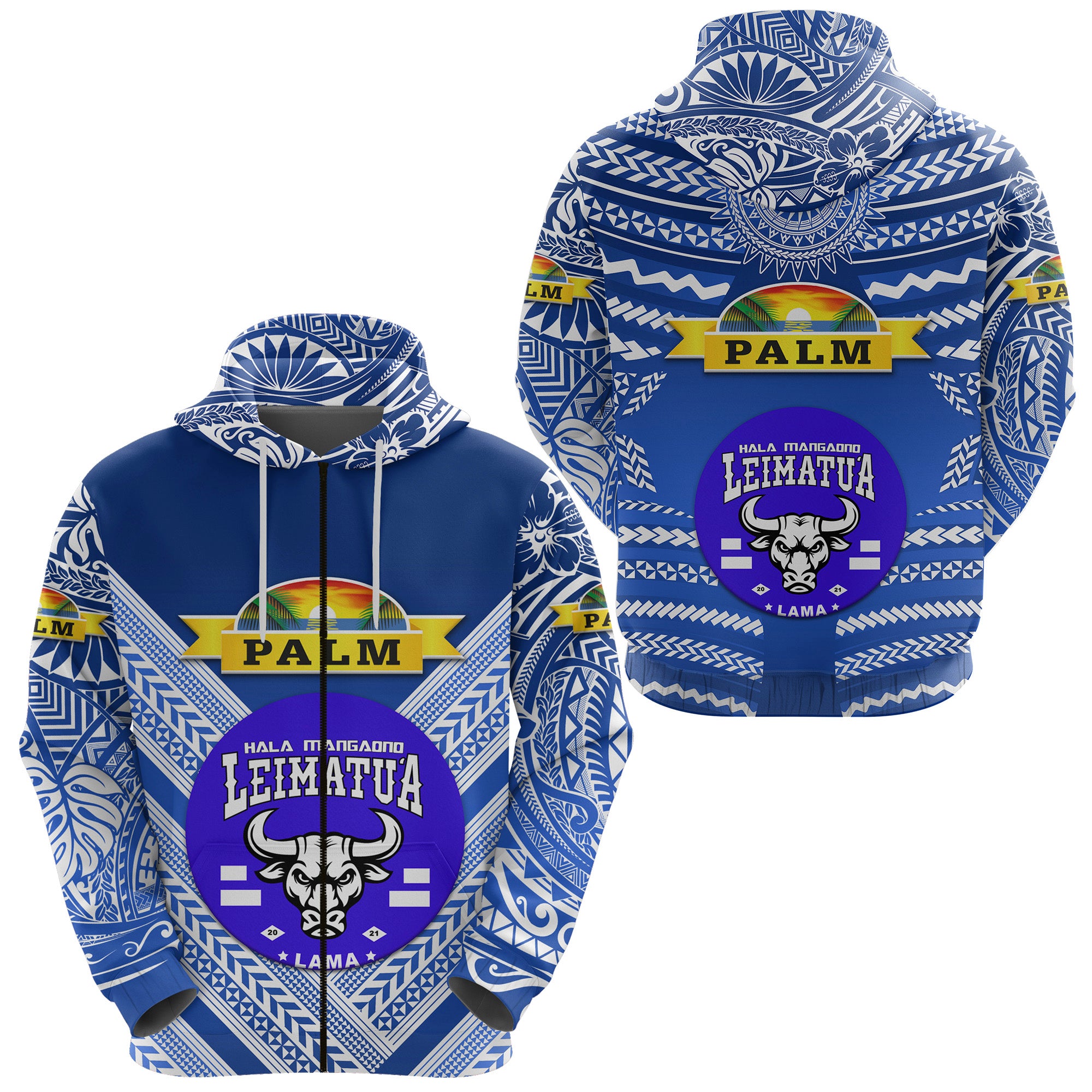 Mate Maa Tonga Zip Hoodie Leimatua Bulls Creative Style Blue NO.1 LT8 Unisex Blue - Polynesian Pride