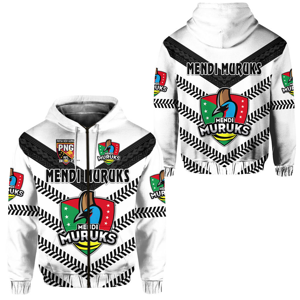 Papua New Guinea PRK Mendi Muruks Zip Hoodie Rugby Original Style White LT8 Unisex White - Polynesian Pride