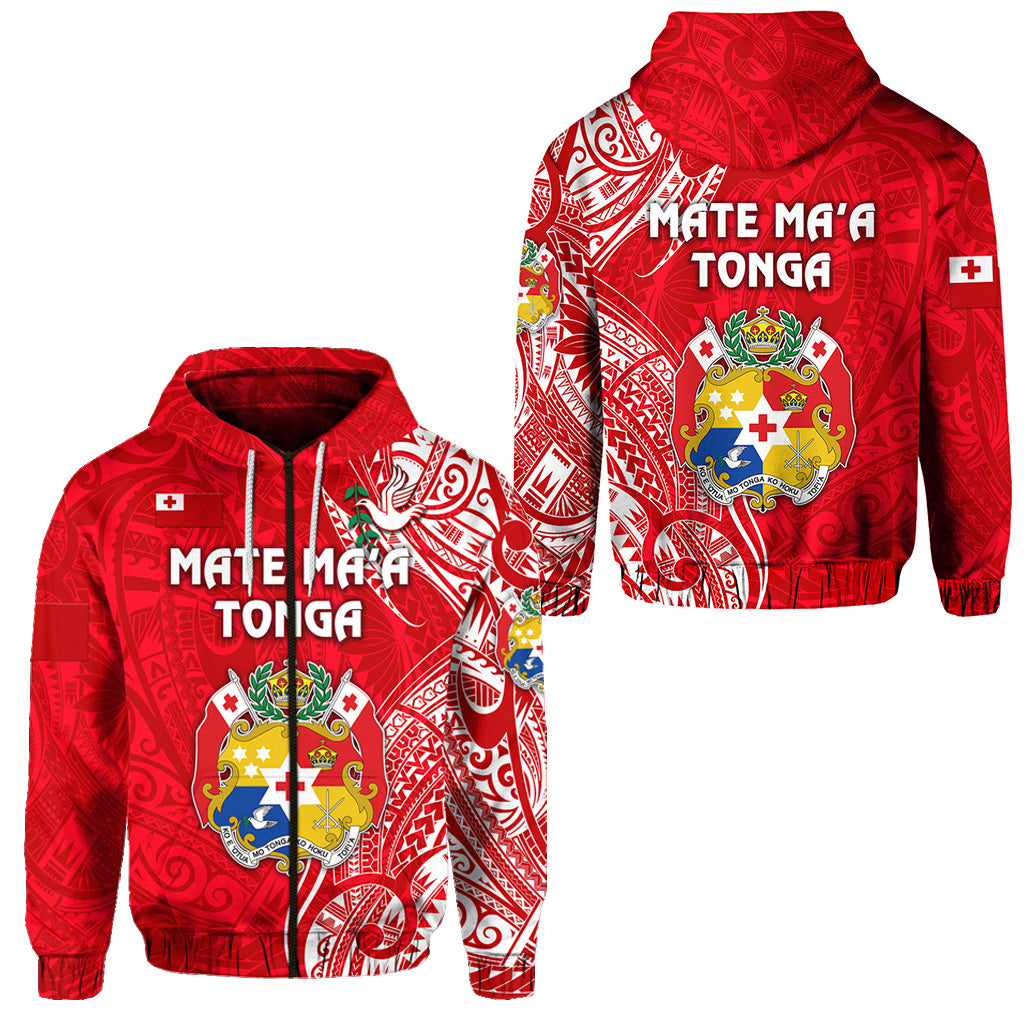 Tonga Coat of Arms Zip Hoodie Simple Vibes Bright Red LT8 Unisex Red - Polynesian Pride