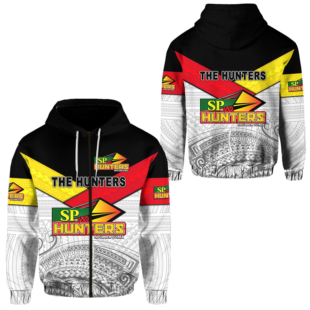 Papua New Guinea SP Hunters Zip Hoodie Rugby Original Style White LT8 Unisex White - Polynesian Pride