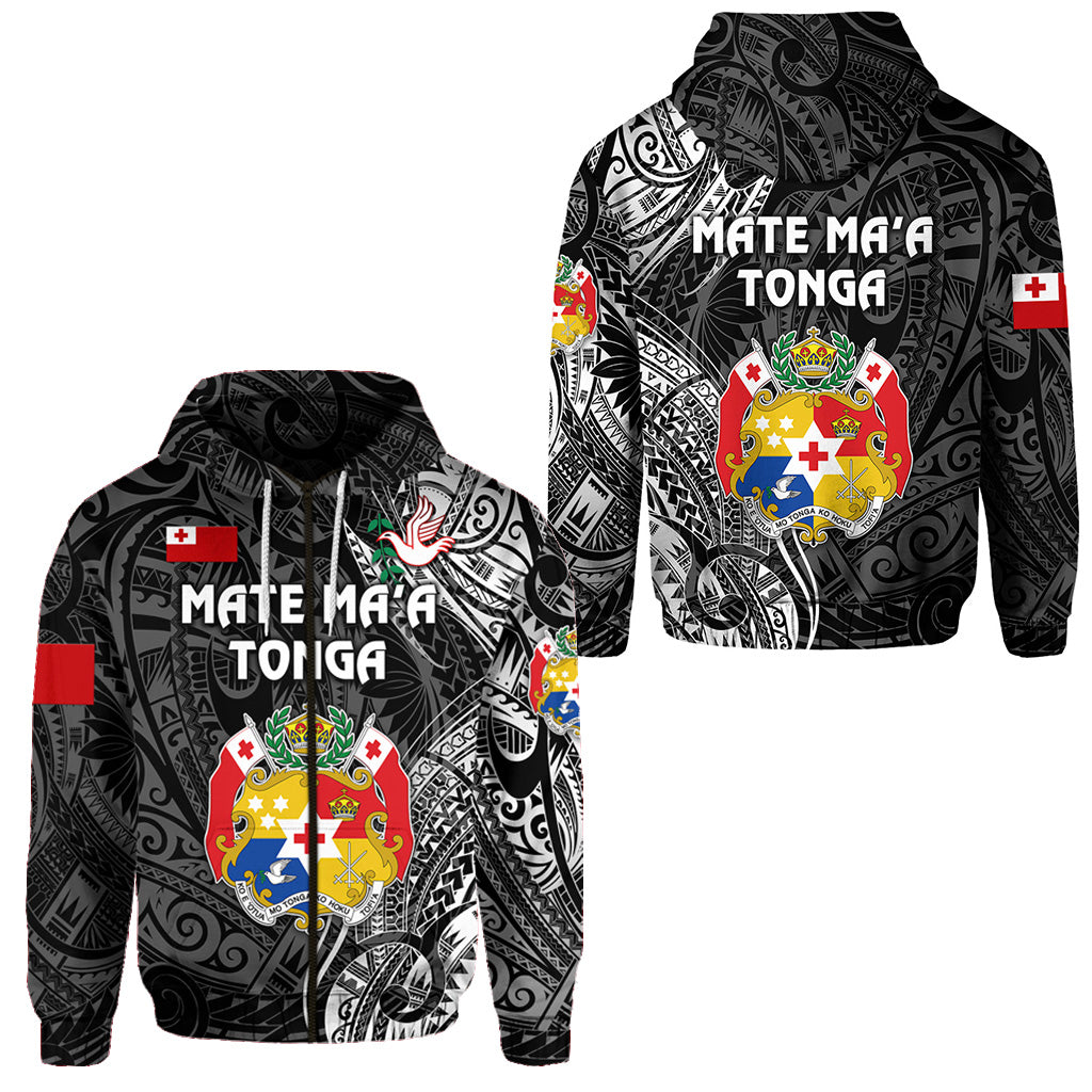 Tonga Coat of Arms Zip Hoodie Simple Vibes Black LT8 Unisex Black - Polynesian Pride