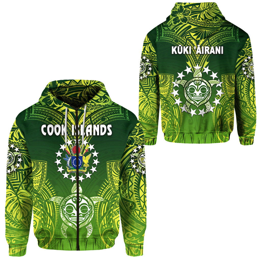 Cook Islands Zip Hoodie Happy Independence Anniversary LT8 Unisex Green - Polynesian Pride