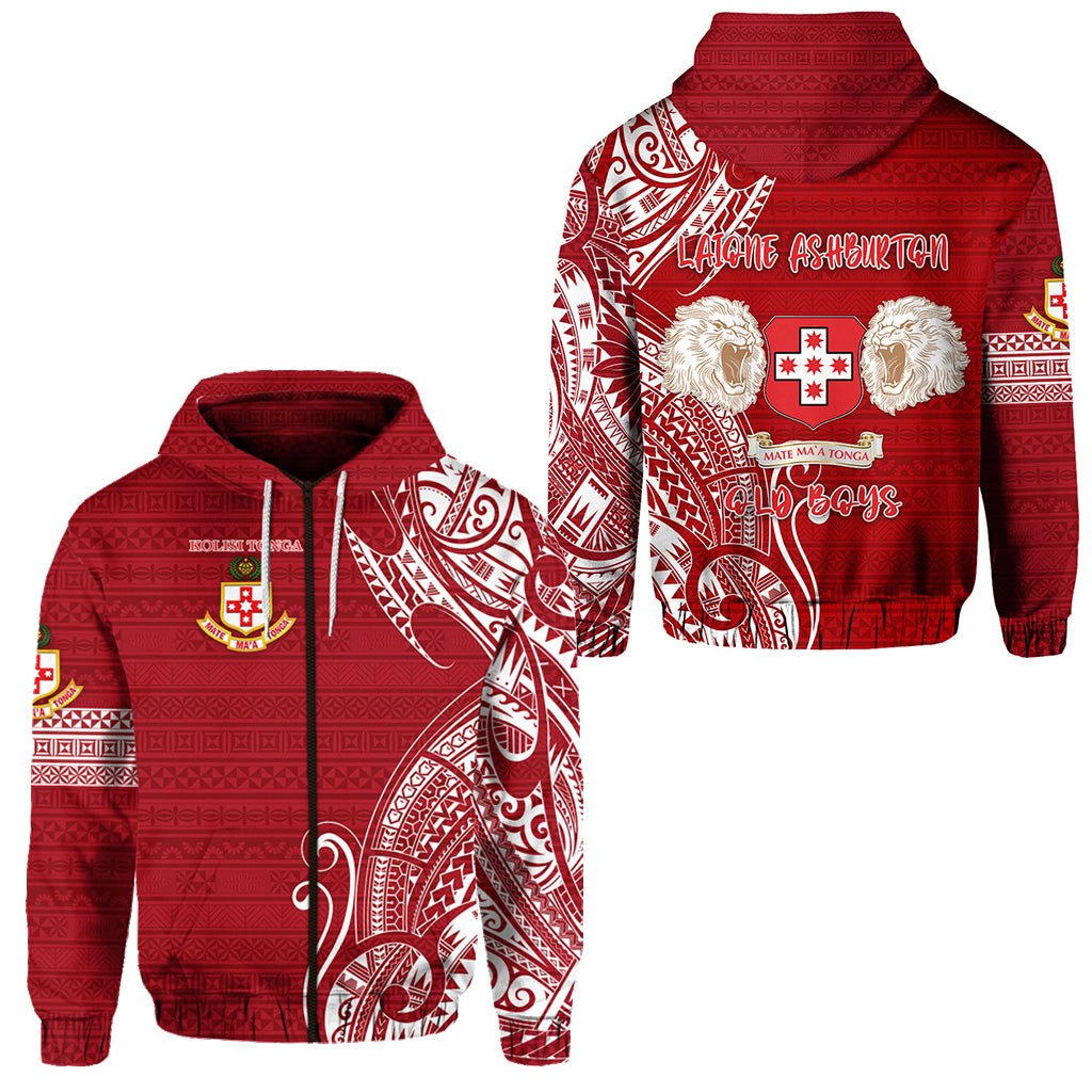 Kolisi Tonga Mate Maa Tonga Zip Hoodie Laione Ashburton Old Boys LT8 Unisex Red - Polynesian Pride