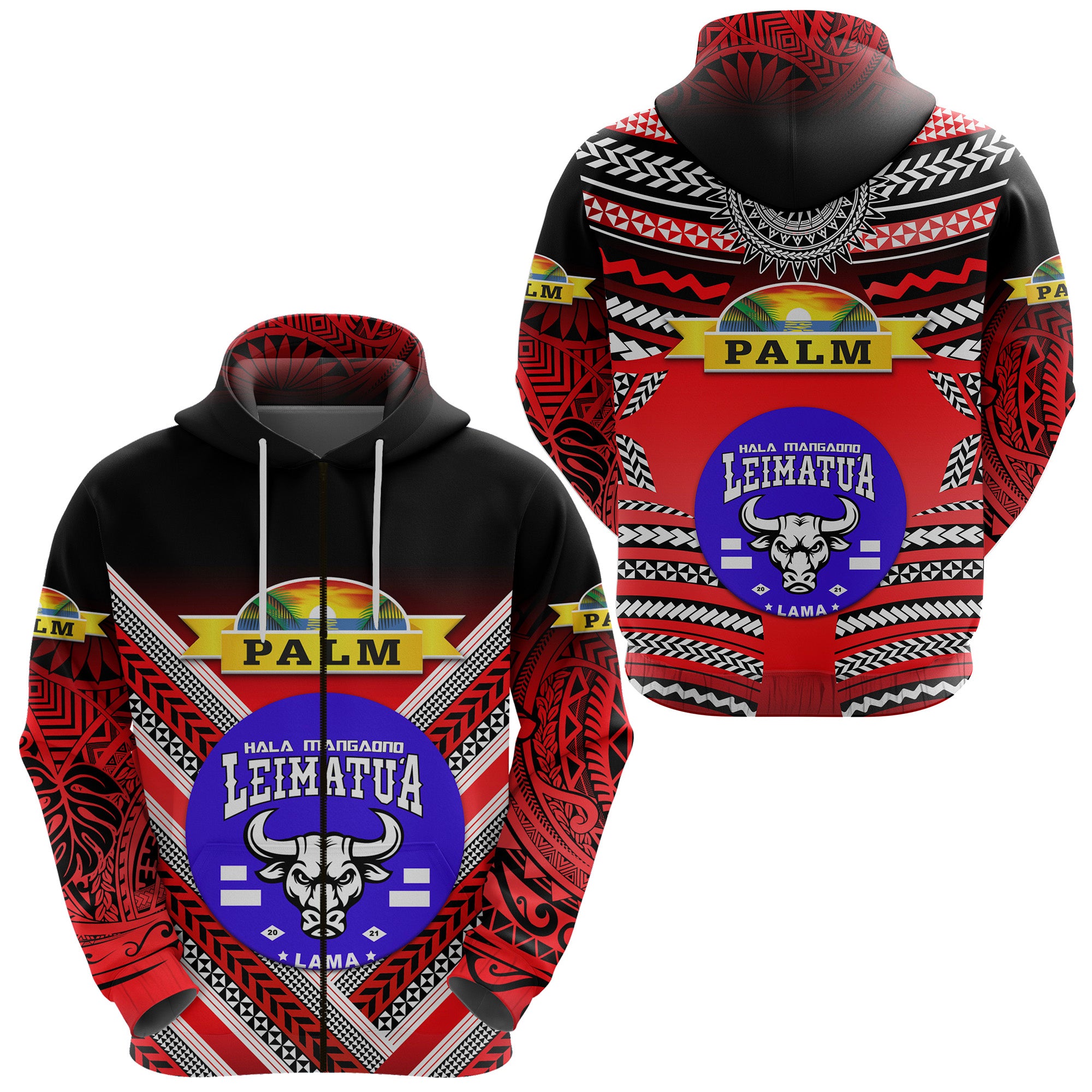 Mate Maa Tonga Zip Hoodie Leimatua Bulls Creative Style Red NO.1 LT8 Unisex Red - Polynesian Pride