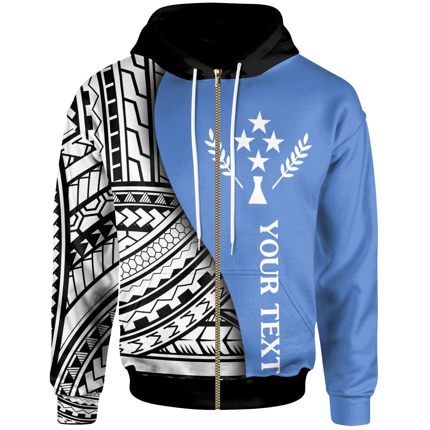 Kosrae Custom Zip up Hoodie Coat of Arm and Polynesian Patterns Unisex Blue - Polynesian Pride