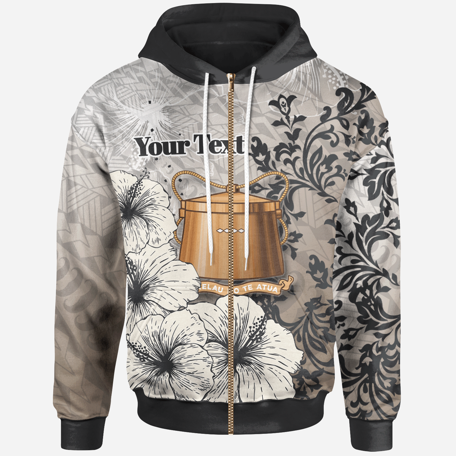 Tokelau Zip Hoodie Custom Vintage Luxury Floral Style Unisex Nude - Polynesian Pride