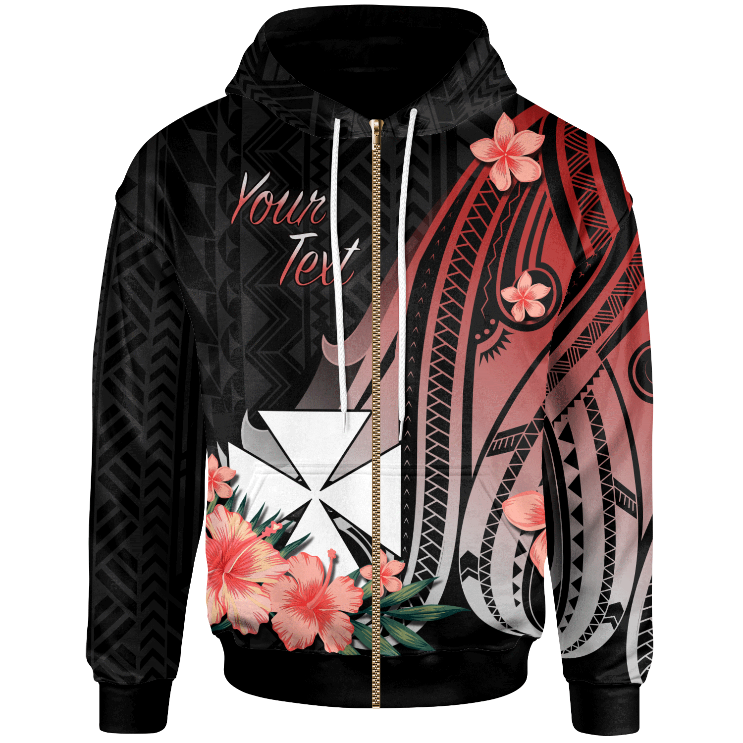 Wallis and Futuna Custom Zip Hoodie Red Polynesian Hibiscus Pattern Style Unisex Red - Polynesian Pride