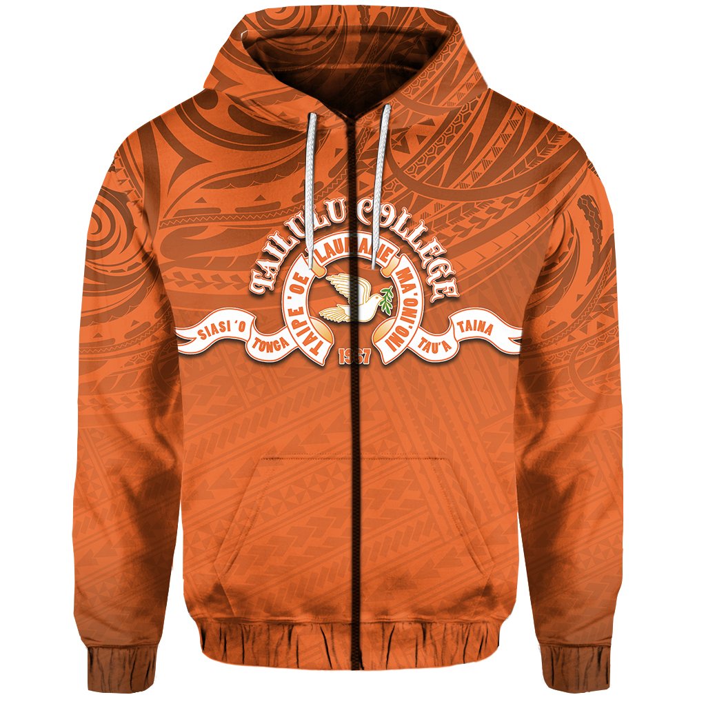 Tailulu College Zip Hoodie Tonga Polynesian Unisex Orange - Polynesian Pride