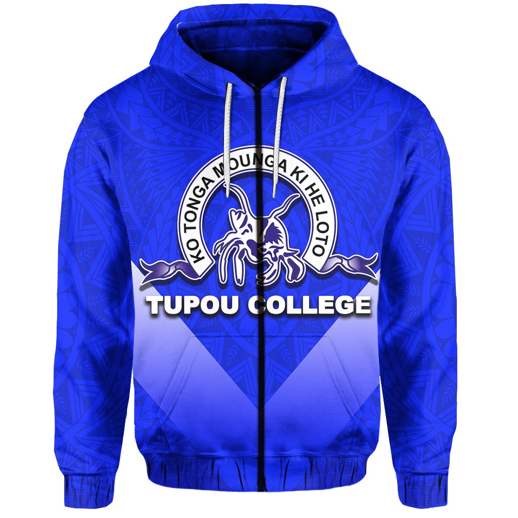 Custom Tupou College Toloa Zip Hoodie Polynesian Style Unisex Blue - Polynesian Pride