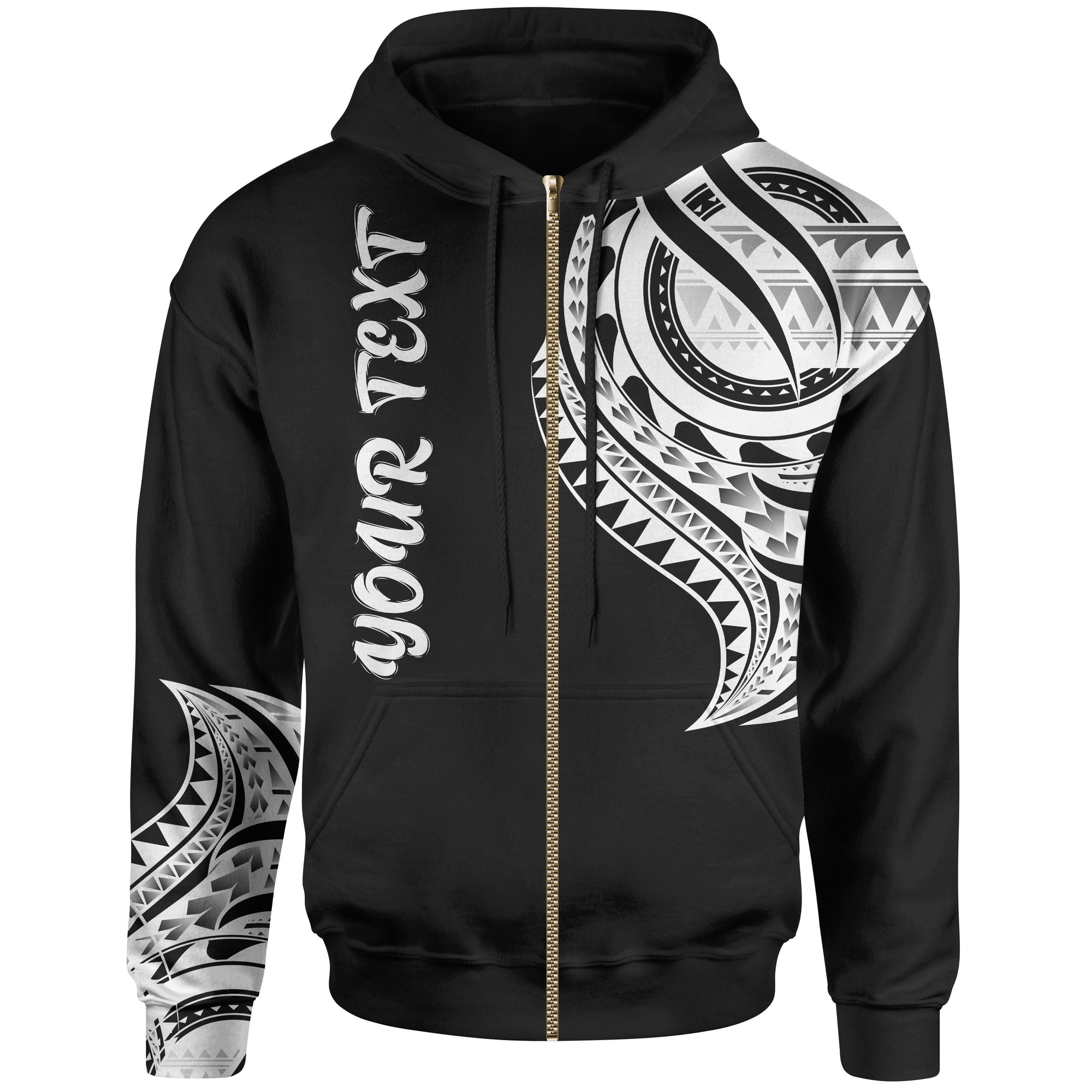 Kiribati Custom Zip Hoodie Kiribati Tatau White Patterns Unisex Black - Polynesian Pride