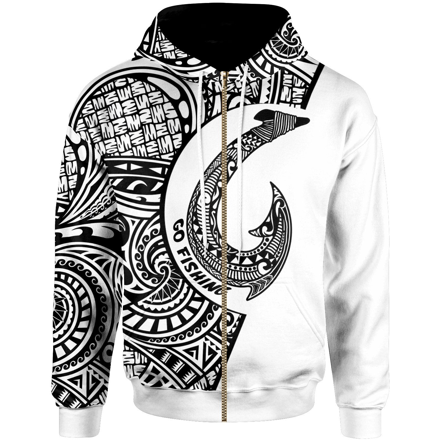 Fiji Zip Hoodie Hook Tattoo Unisex White - Polynesian Pride