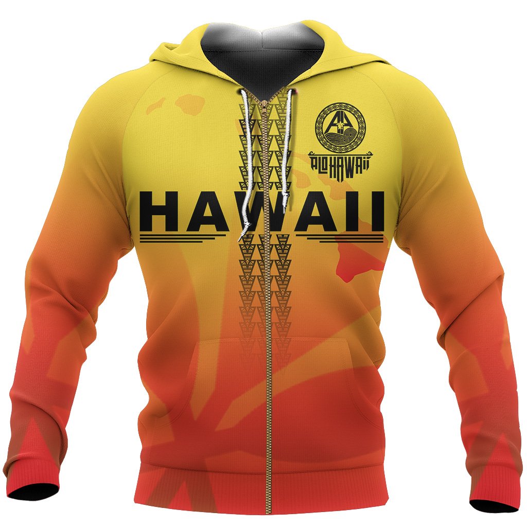 Hawaii Kanaka Red and Yellow Zipper Hoodie Unisex Red And Yellow - Polynesian Pride