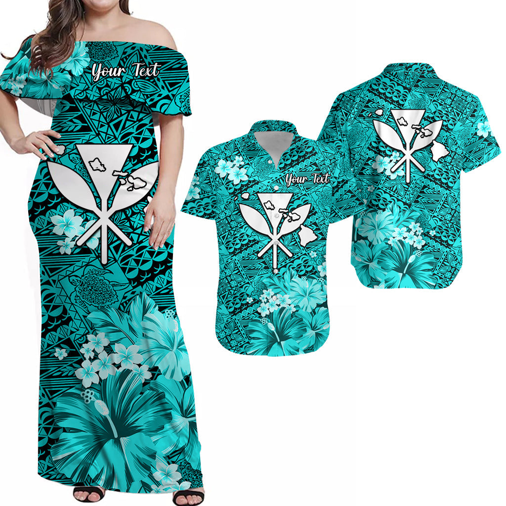 Custom Hawaii Matching Hawaiian Shirt and Dress Map and Turtle Turquoise Flowers LT13 Turquoise - Polynesian Pride